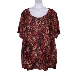 NEW Roaman's 36W Angelina Animal Print Crinkle Crepe Short Sleeve Tunic Top